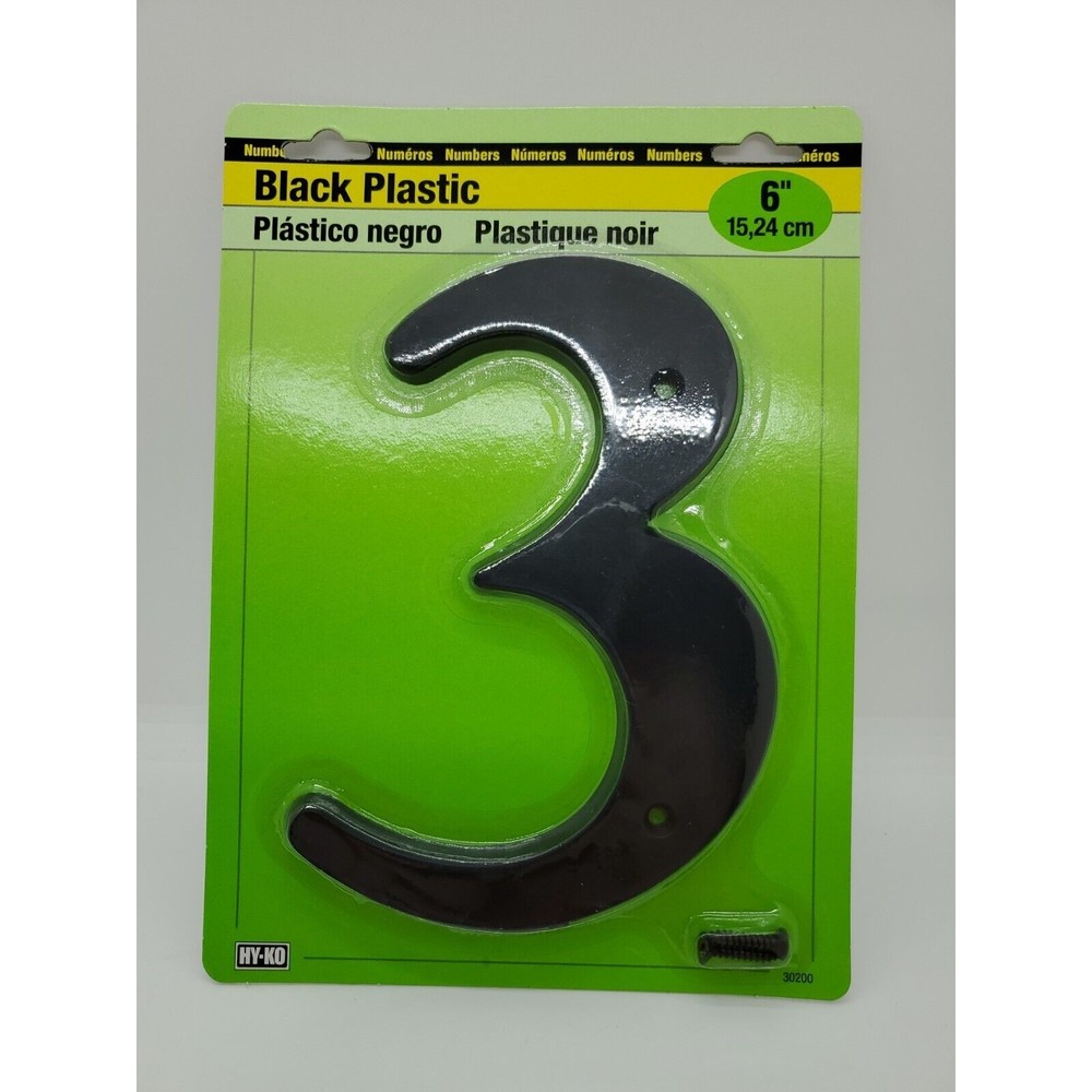 Vintage Hy-Ko Address #3 Black Plastic 6" Highly Visible Weather Resistant NEW